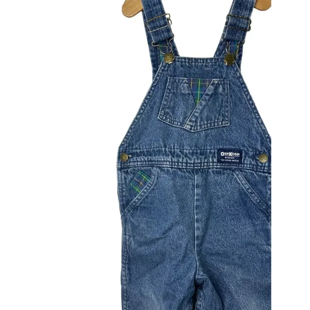 Vintage OshKosh B'Gosh Lined Denim Cuffed Overalls Size 3T 100% Cotton USA